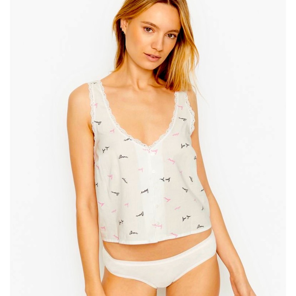 Victoria’s Secret Cotton Lace-Trim Button-up Cami